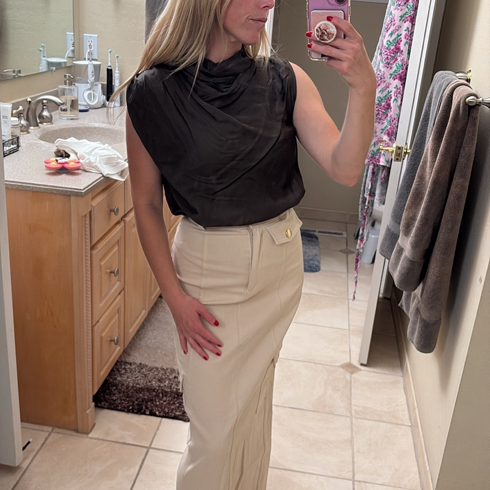 NWT Olive Green Satin Blouse